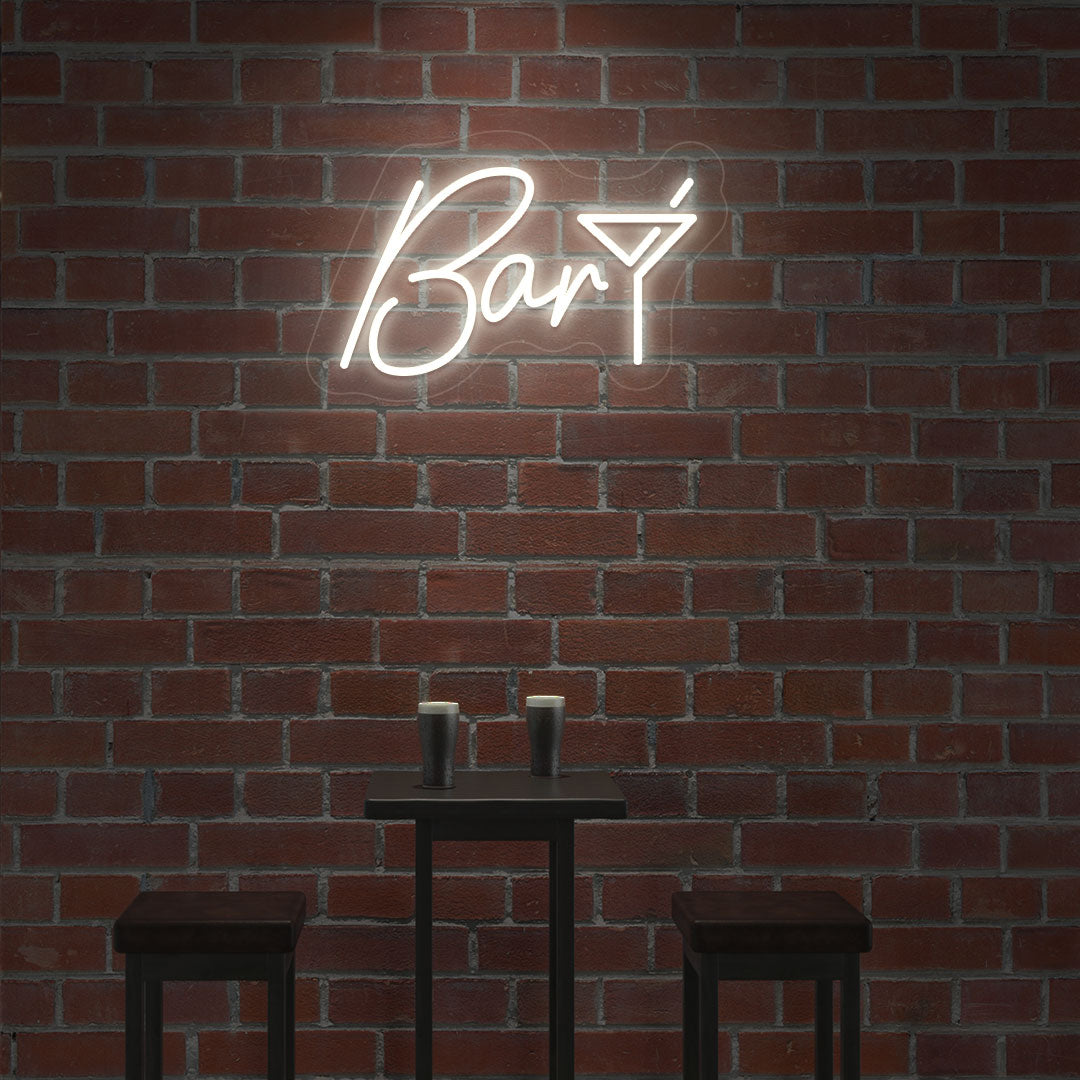 Nightclub wall decor with a bar club LED neon sign and cocktail glass in warm white. perfect for bars, pubs, home bar setups, and party and event décor.