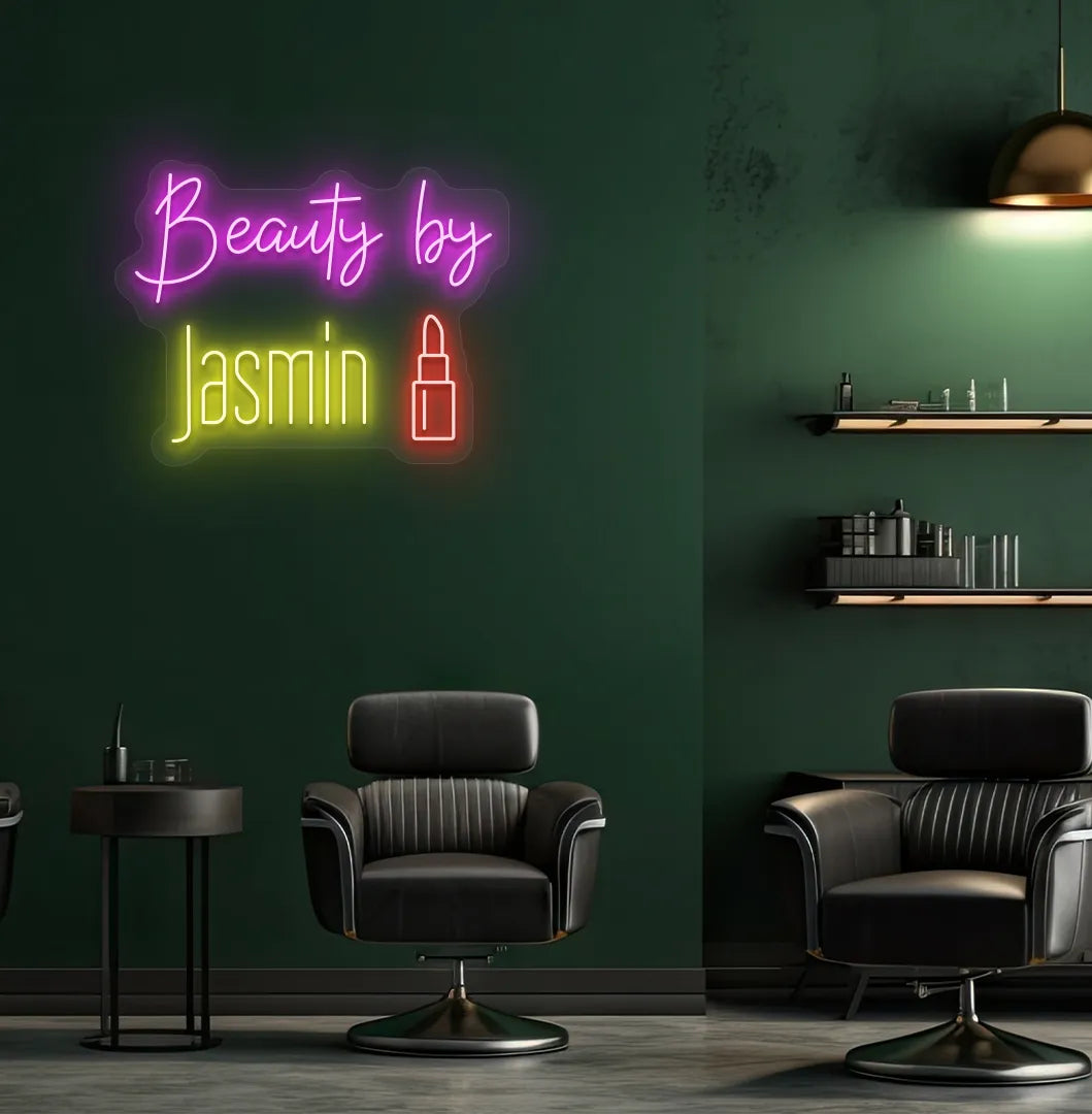 Yellow LED personalized Beauty by Custom Name neon sign for salon wall décor