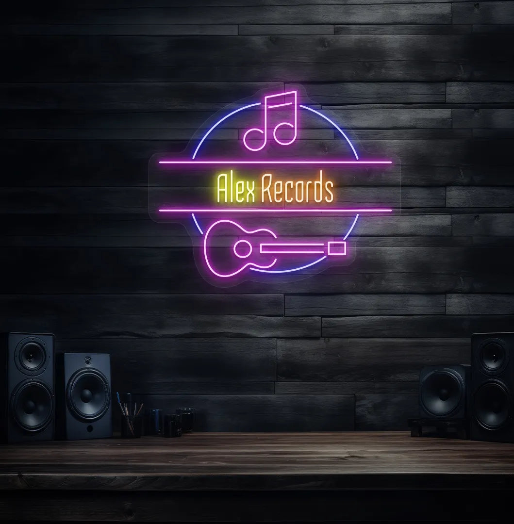 Bright yellow Music Studio Name custom neon sign for recording studio decoration.