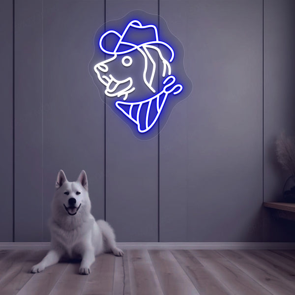 Dog Face With Hat Neon Sign