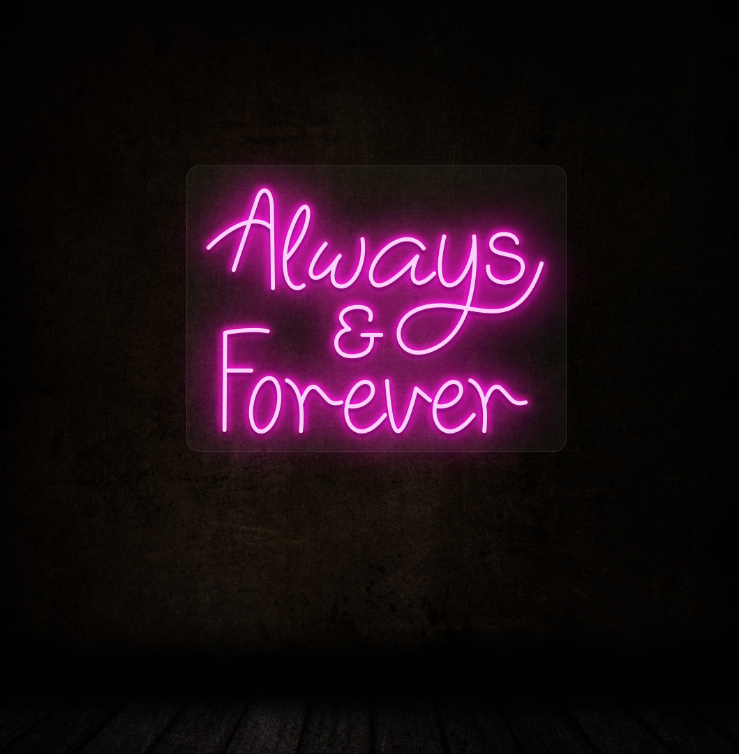 The romantic pink neon sign "Always & Forever" is perfect for bedroom décor, wedding backdrops, anniversary celebrations, and romantic gifts.