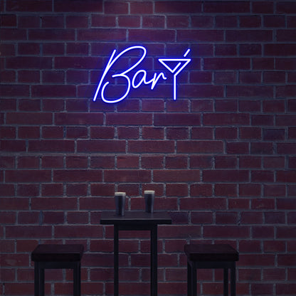 Nightclub wall decor with a bar club LED neon sign and cocktail glass in blue. perfect for bars, pubs, home bar setups, and party and event décor.