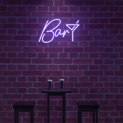 Nightclub wall decor with a bar club LED neon sign and cocktail glass in purple. perfect for bars, pubs, home bar setups, and party and event décor.