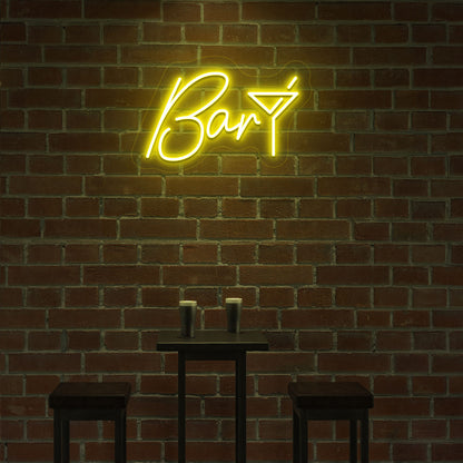 Nightclub wall decor with a bar club LED neon sign and cocktail glass in yellow. perfect for bars, pubs, home bar setups, and party and event décor.