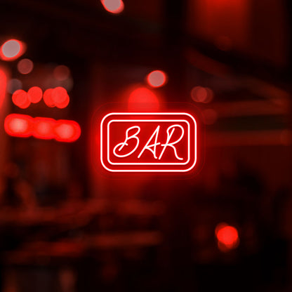 A stylish red LED bar neon sign mounted on a modern bar door. Perfect for bars, pubs, lounges, parties, and event décor.