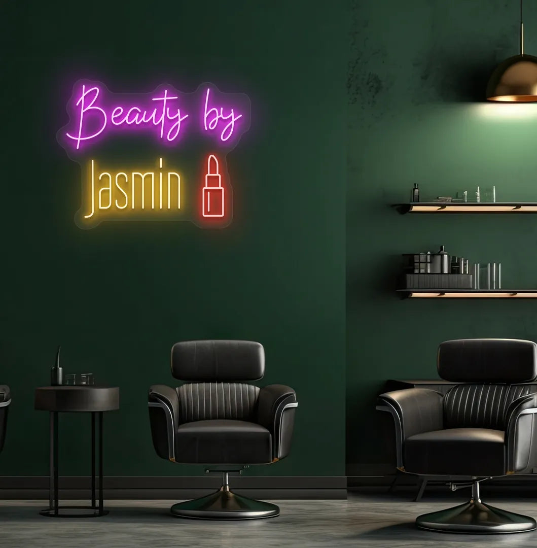 Orange LED personalized Beauty by Custom Name neon sign for salon wall décor