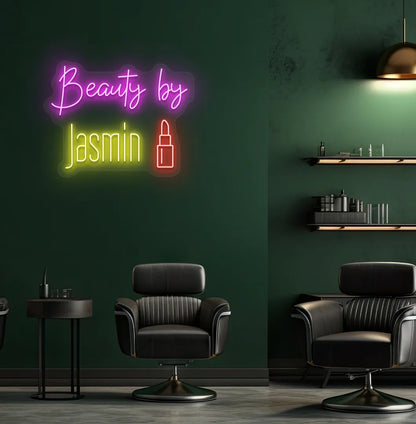 Yellow LED personalized Beauty by Custom Name neon sign for salon wall décor