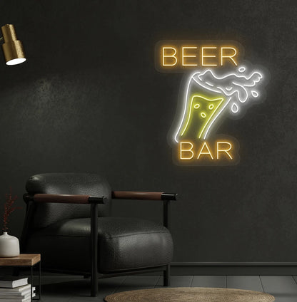 Orange beer bar with glass LED neon sign for bar wall setup.