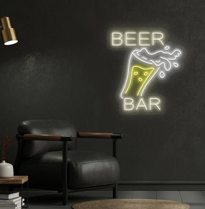 Warm white beer bar with glass LED neon sign for bar wall setup.