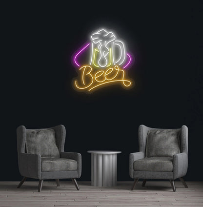 Orange beer text with glass LED neon sign for bar wall setup.