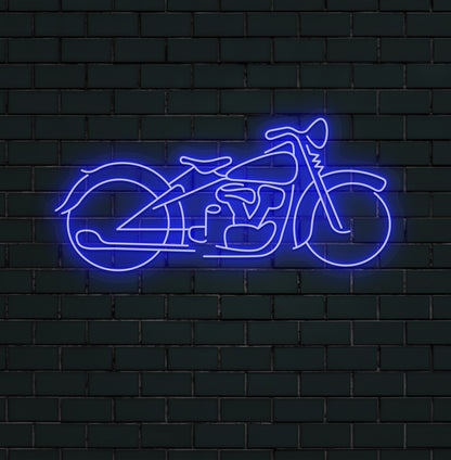 Image of a stylish bike neon sign mounted on wall in blue color.