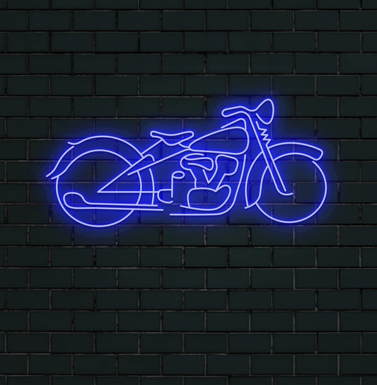 Image of a stylish bike neon sign mounted on wall in blue color.