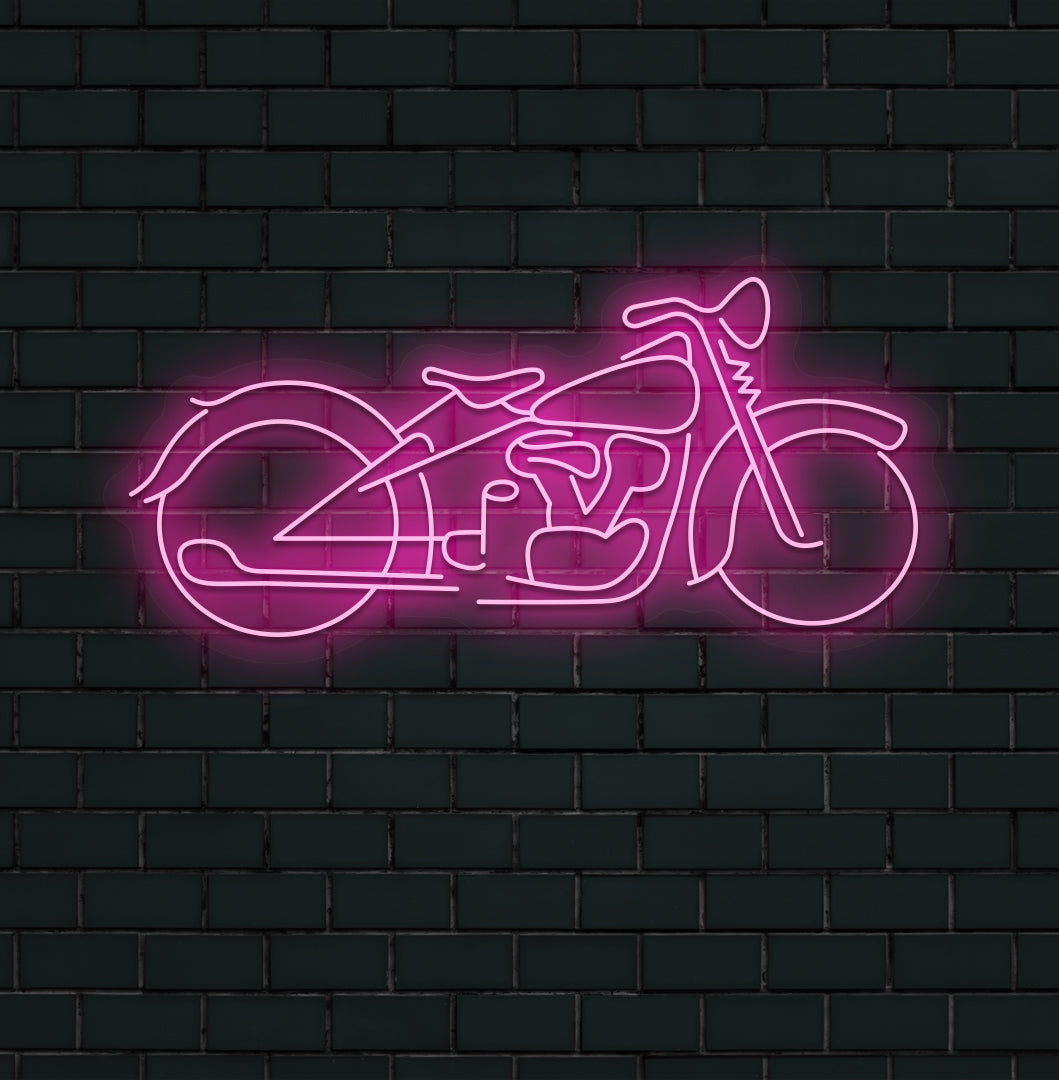 Image of a stylish bike neon sign mounted on wall in pink color.