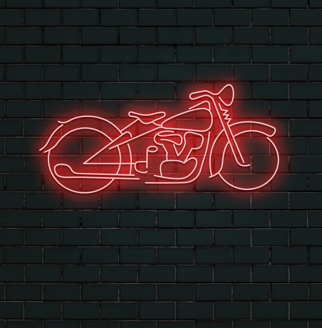 Image of a stylish bike neon sign mounted on wall in red color.
