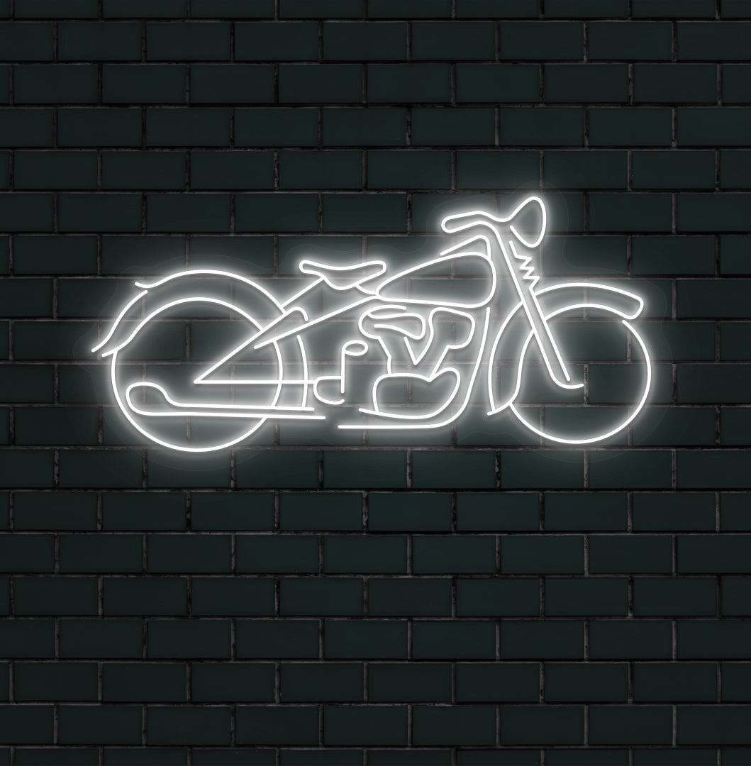 Image of a stylish bike neon sign mounted on wall in white color.