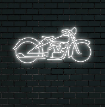 Image of a stylish bike neon sign mounted on wall in white color.