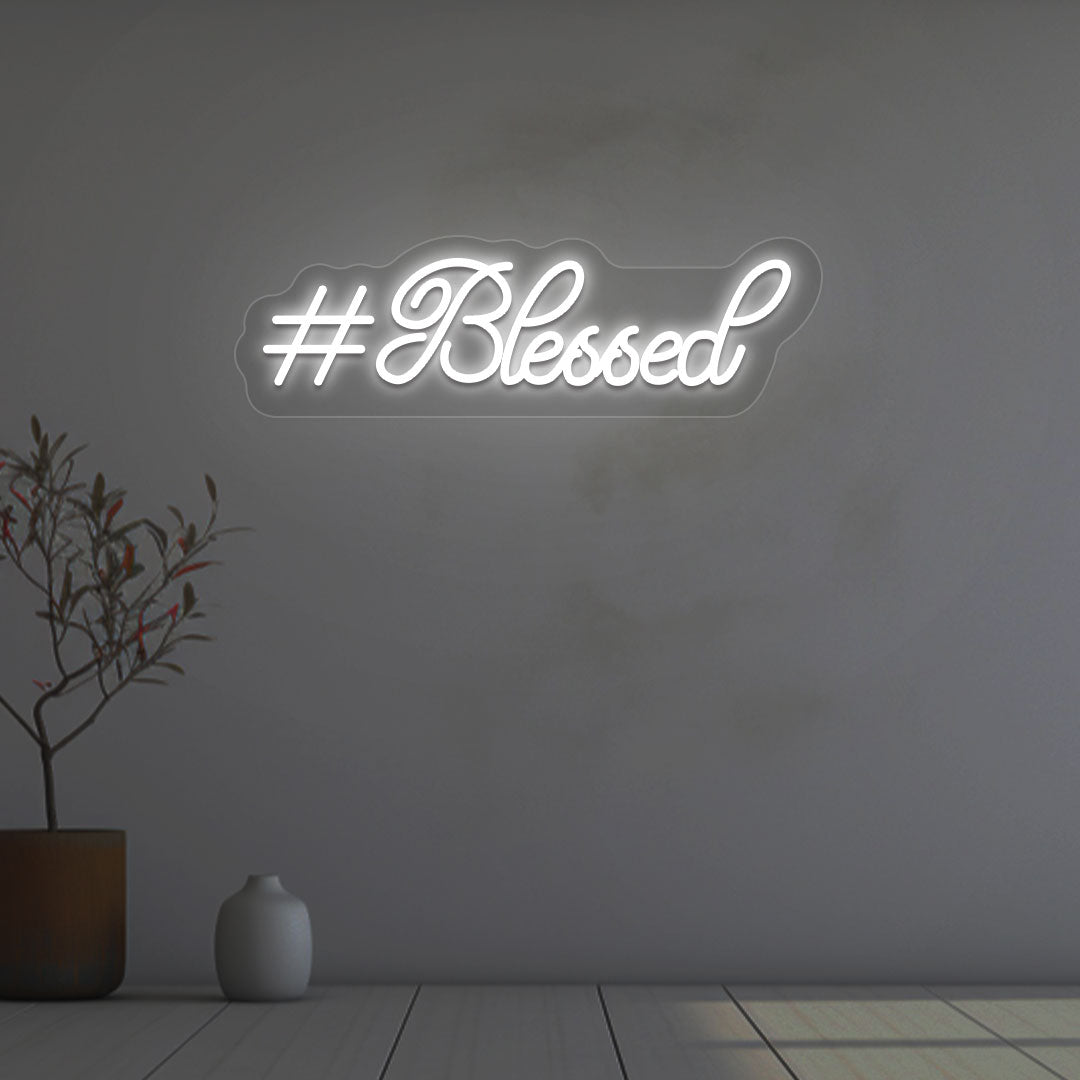 A soft white LED-blessed neon sign is glowing on the wall. Perfect for bedroom and living room décor and home interiors.
