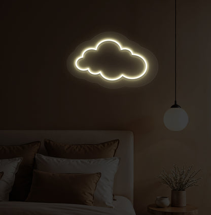 Playroom wall with warm white cloud LED neon sign decor.