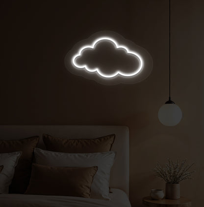 Image of a cloud LED neon light in white color on a kid's bedroom wall.