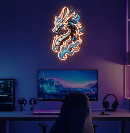 Image of a bright orange Dragon neon sign for fantasy room decoration.