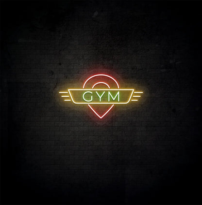 Green GYM LED neon sign for workout room wall setup.
