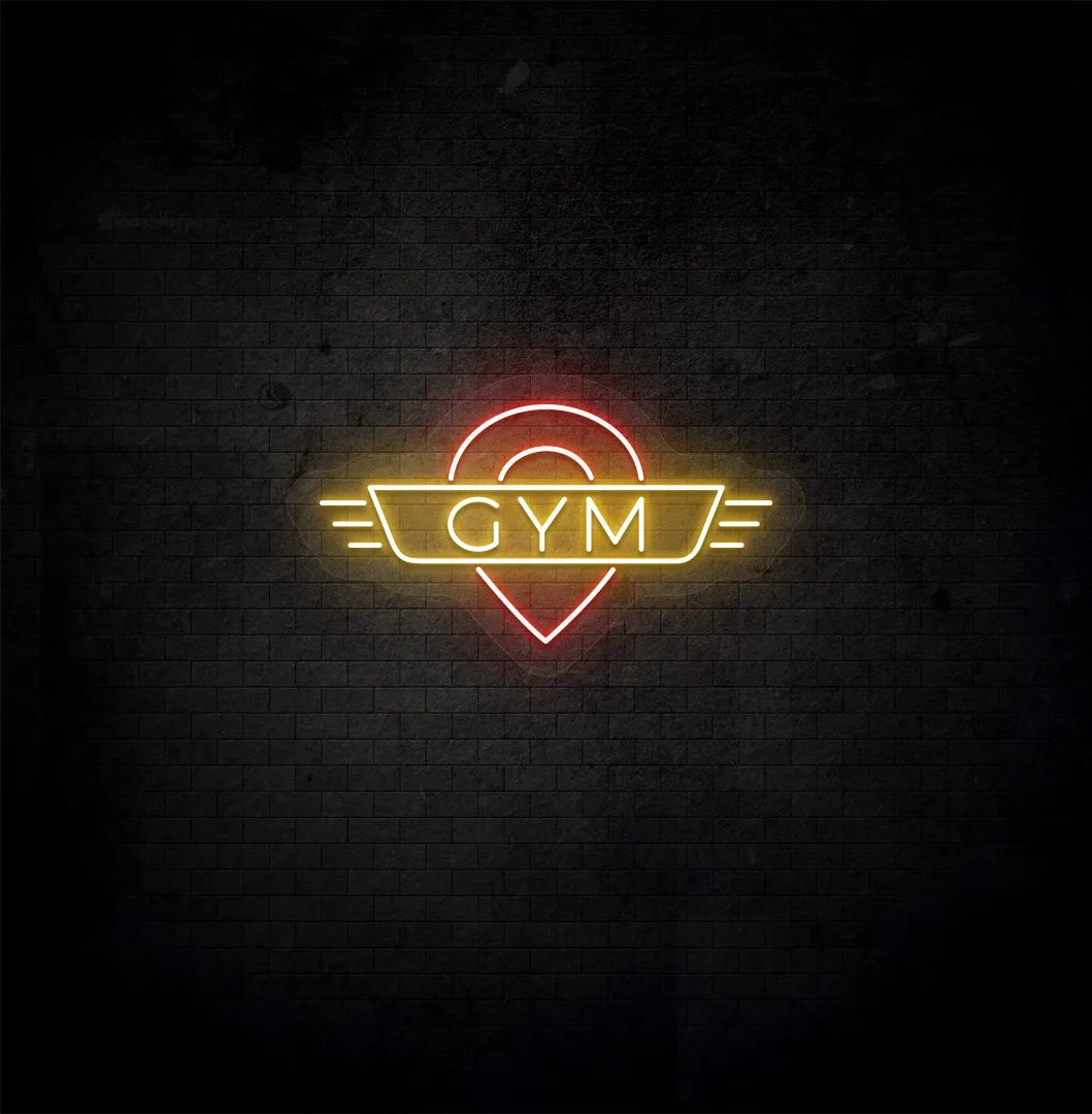 Orange GYM LED neon sign for workout room wall setup.