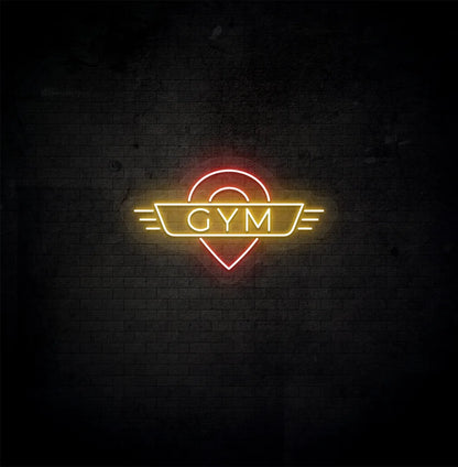 Orange GYM LED neon sign for workout room wall setup.