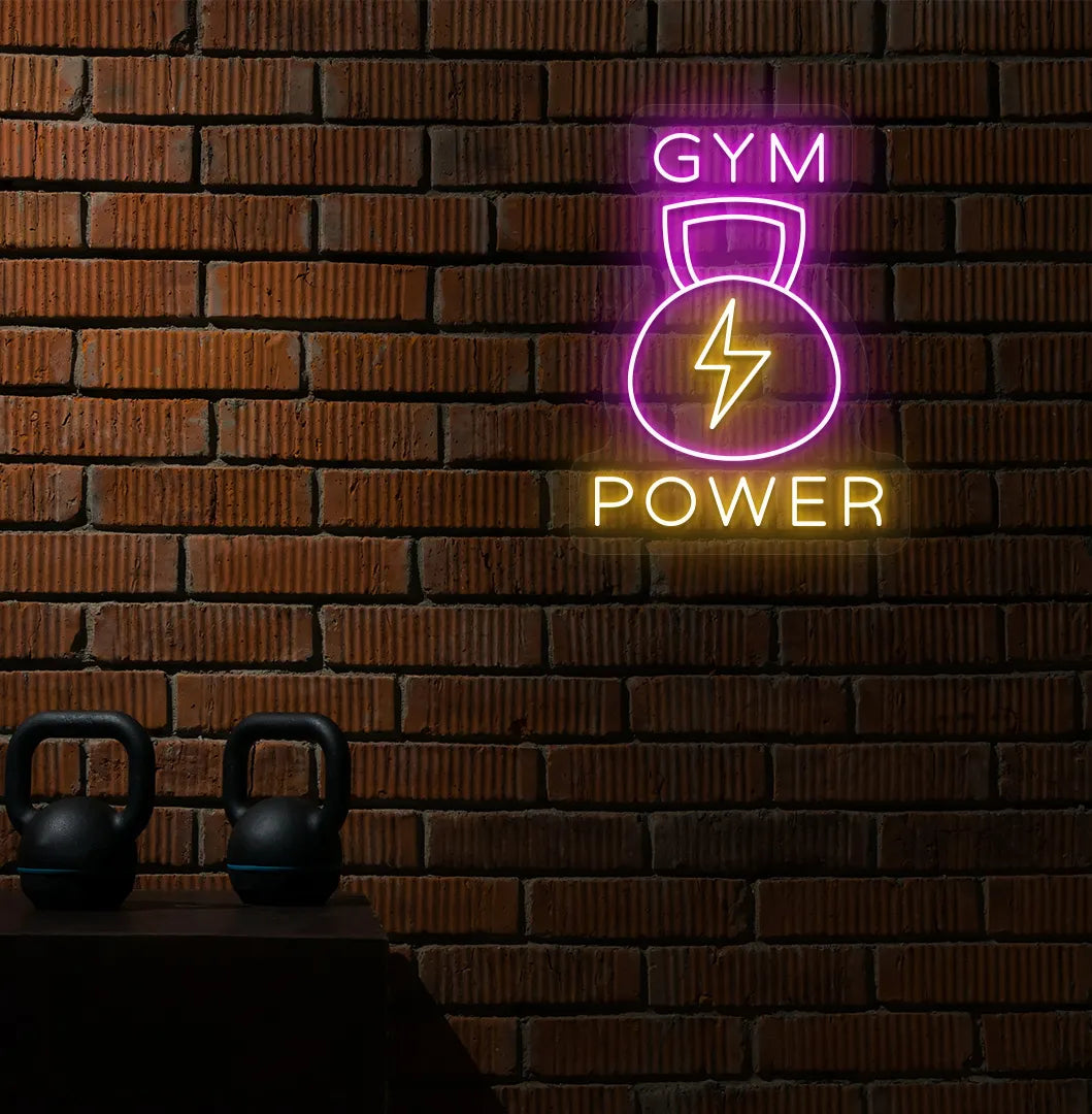 Image of a bright pink GYM power LED neon sign for gym wall decor.