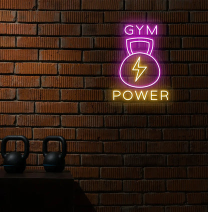 Image of a bright pink GYM power LED neon sign for gym wall decor.