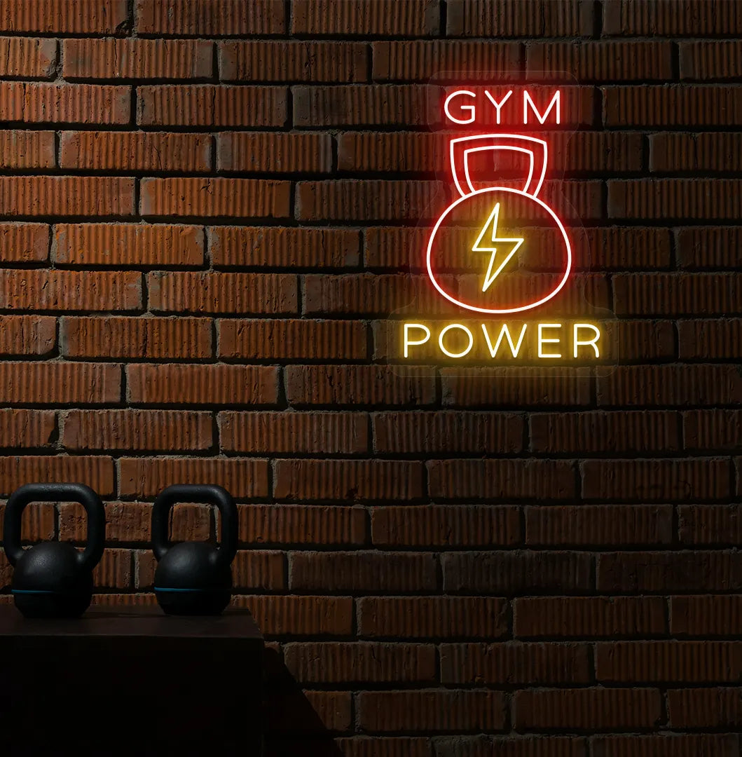 Image of a bright red GYM power LED neon sign for gym wall decor.