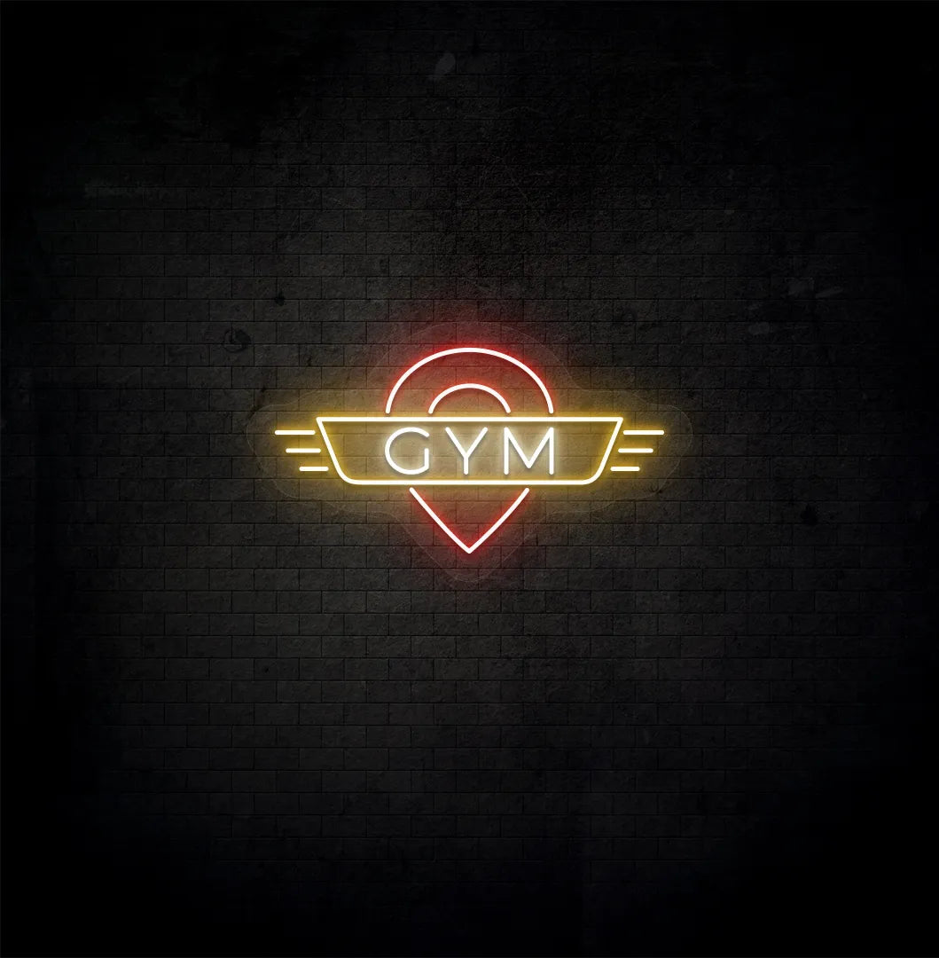 Warm White GYM LED neon sign for workout room wall setup.
