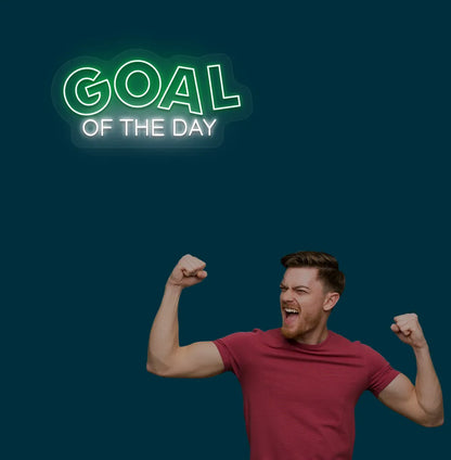 Trendy football quote neon sign mounted on aesthetic room wall in green color.
