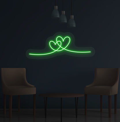 Aesthetic wall with a heart neon sign glowing green. Perfect for bedrooms, living rooms, cafés, events, and party setups.