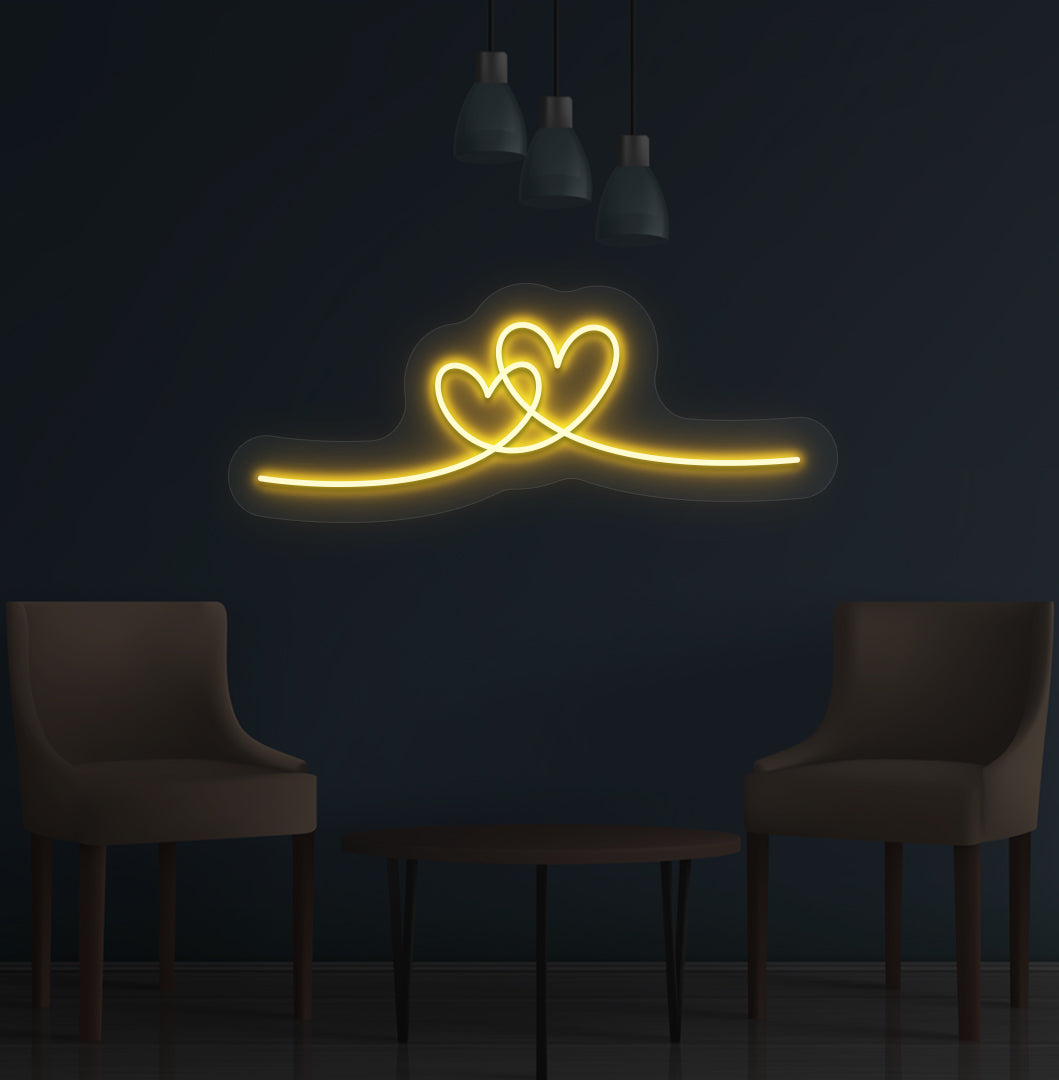 Aesthetic wall with a heart neon sign glowing orange. Perfect for bedrooms, living rooms, cafés, events, and party setups.