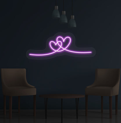 Aesthetic wall with a heart neon sign glowing purple. Perfect for bedrooms, living rooms, cafés, events, and party setups.