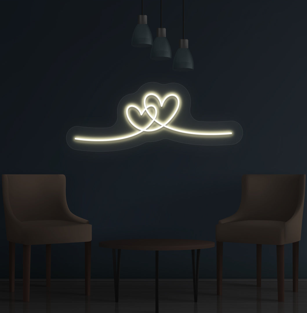 Aesthetic wall with a heart neon sign glowing warm white. Perfect for bedrooms, living rooms, cafés, events, and party setups.