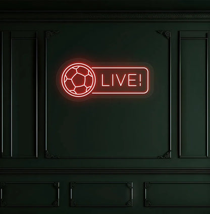 Image of a bright red "live with football" neon sign for sports room.