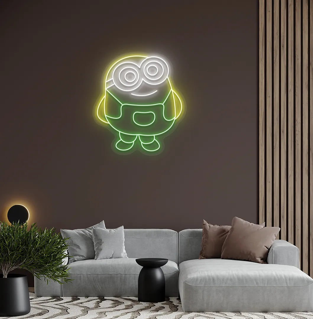 Image of a green Minion LED neon sign for cartoon-themed room decor.