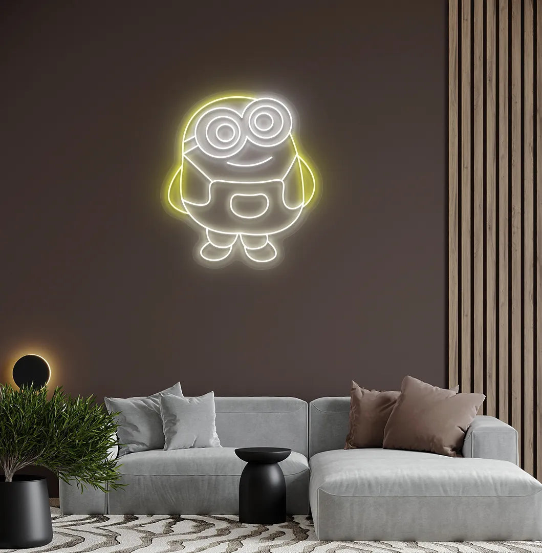 Image of a warm white Minion LED neon sign for cartoon-themed room decor.