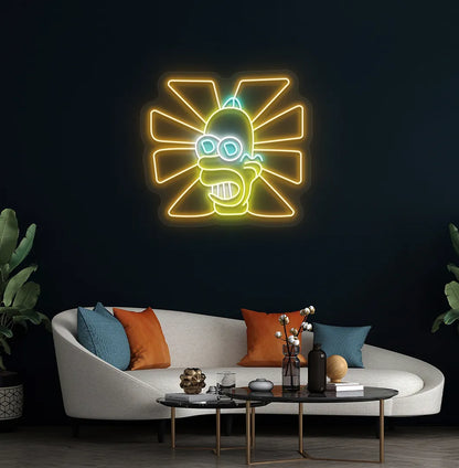 Image of a Trendy Mr. Sparkle orange LED neon sign mounted on modern wall.