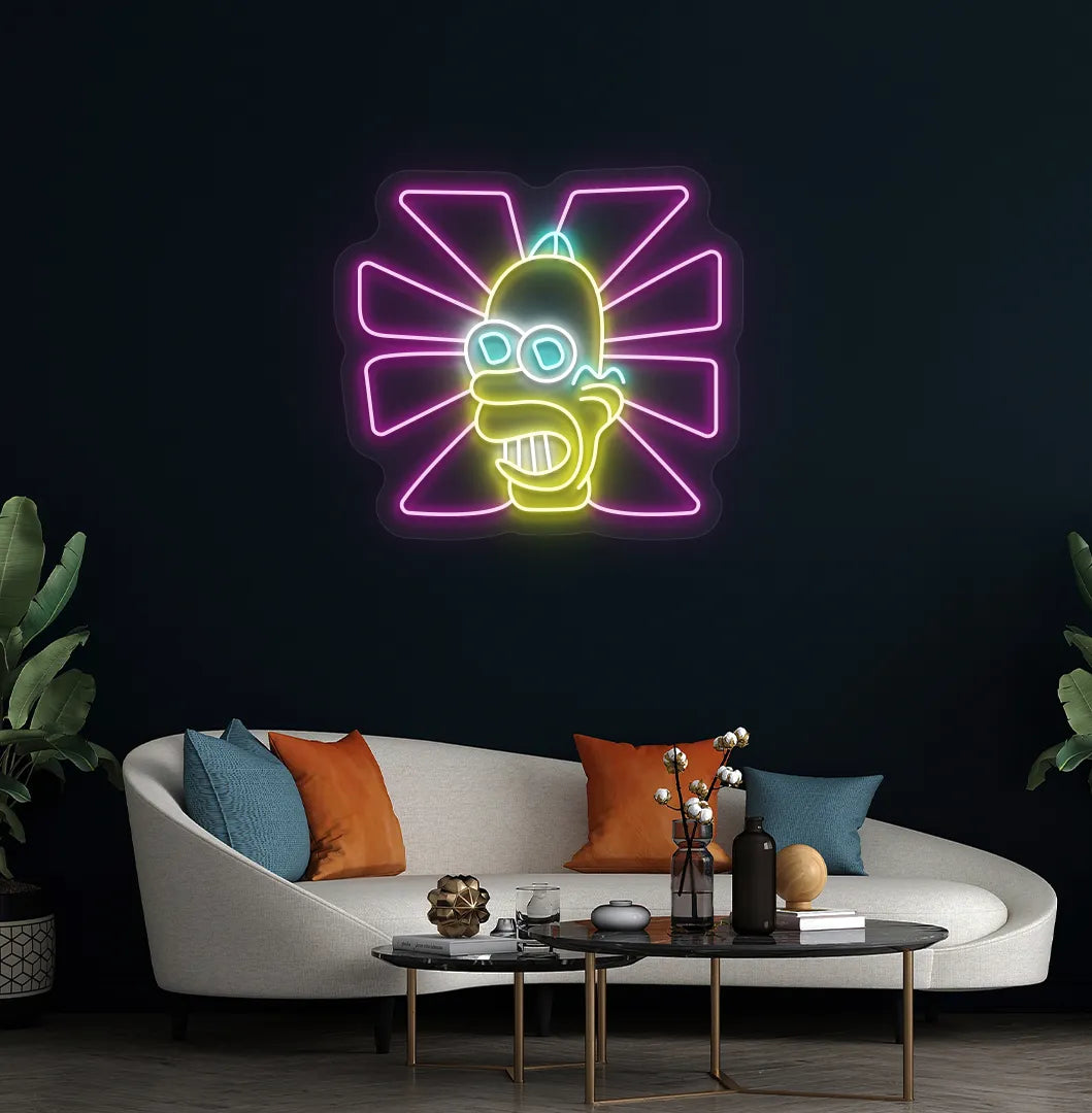Image of a Trendy Mr. Sparkle purple LED neon sign mounted on modern wall.