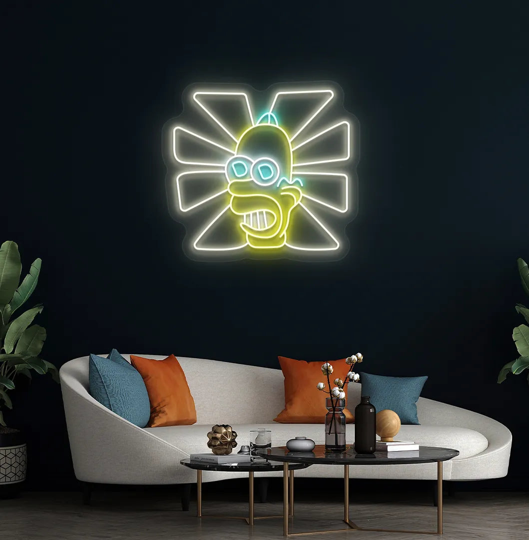 Image of a Trendy Mr. Sparkle warm white LED neon sign mounted on modern wall.