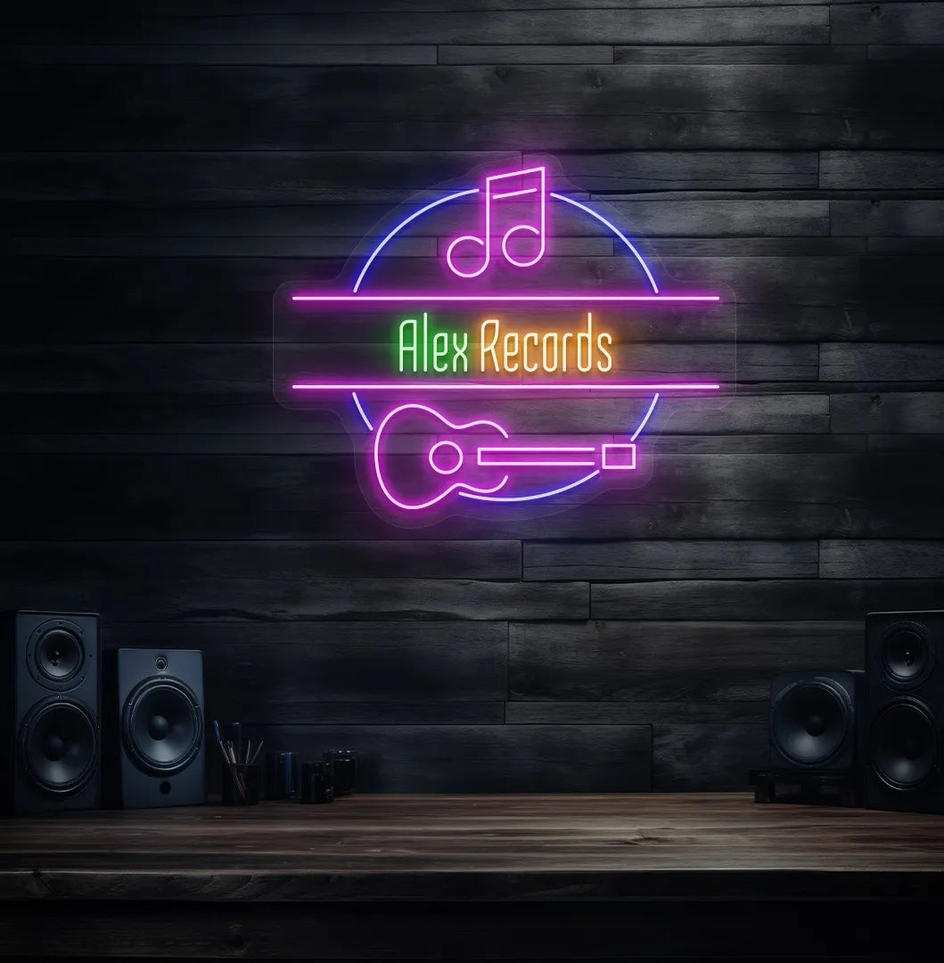 Bright green Music Studio Name custom neon sign for recording studio decoration.
