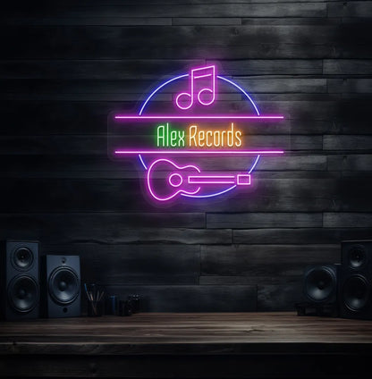 Bright green Music Studio Name custom neon sign for recording studio decoration.