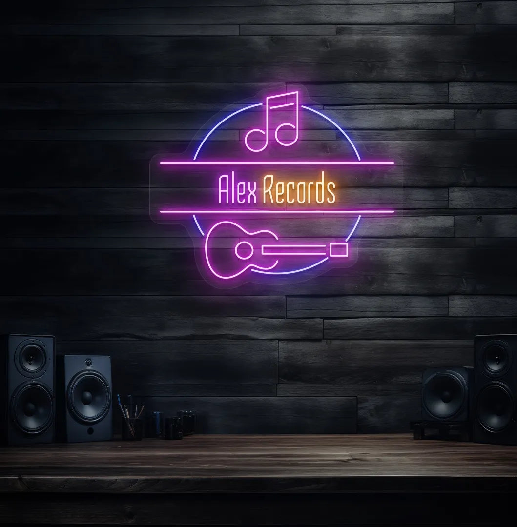 Bright purple Music Studio Name custom neon sign for recording studio decoration.