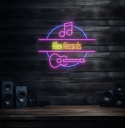 Bright yellow Music Studio Name custom neon sign for recording studio decoration.