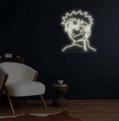 Stylish Naruto Anime LED neon sign mounted on aesthetic wall in warm white color.