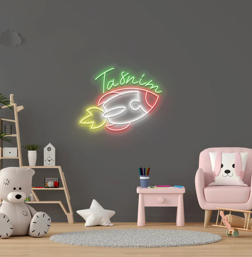 Green LED Personalized Space Explorer Name neon sign for space-themed bedroom