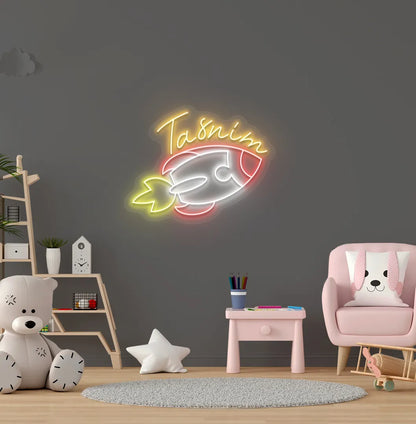 Orange LED Personalized Space Explorer Name neon sign for space-themed bedroom