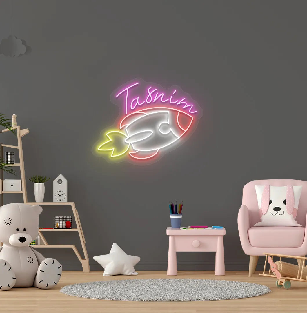 Purple LED Personalized Space Explorer Name neon sign for space-themed bedroom